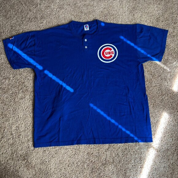 Russell Athletic Shirt Mens XXL Blue Chicago Cubs Cotton Poly Henley Sporty NWOT - Picture 1 of 9